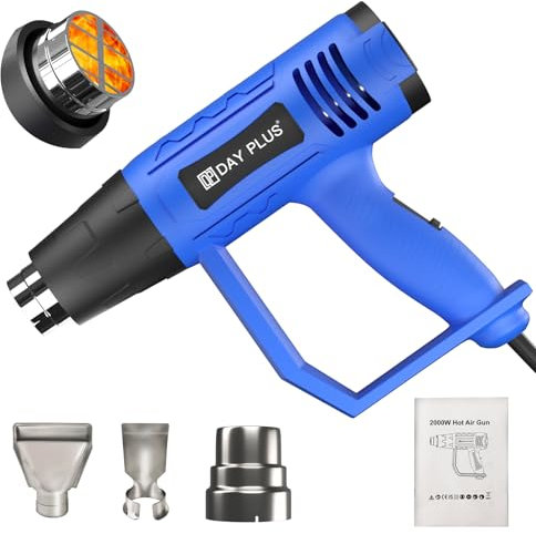 Heat Gun, 2000W Professional Hot Air Gun 60℃- 600℃ Dual Temperature Control and Overload Protection, Double Heating Wire Fast Heating, 3 Nozzles for Paint Stripping Crafts Heat Shrink