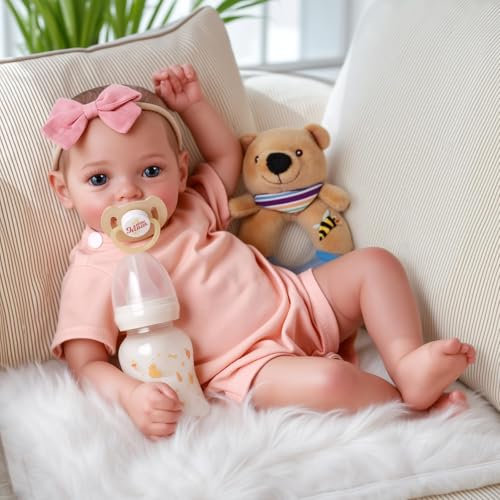 JIZHI Reborn-Babypuppen 43,2 cm Realistische Neugeborene Mädchen Lebensechte Puppe Offene Augen Echt Aussehendes Baby Weicher Stoffkörper Bewegliche Gliedmaßen