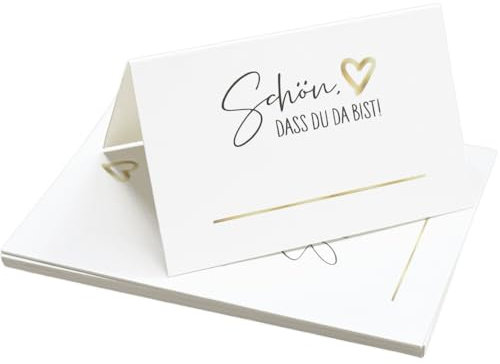 JIADEXIN 15 Stück Tischkarten Hochzeit -Schön dass du da bist Sitzplatzkarten 85x55mm Tischdekoration Namenskarten Platzkarten für Hochzeit Geburtstag Feiern Partys
