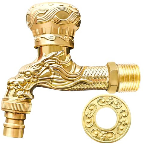Nostalgie Wasserhahn Garten, Vintage Wasserhahn, Antik Messing Hahn, Garten Wasserhanhn, für Zuhause, Küche, Badezimmer, Garten im Freien Gold