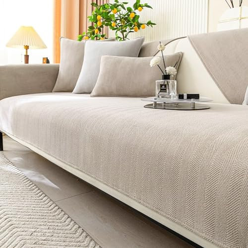 Chenille-Sofasitzbezüge, rutschfester Schutz für Ledersofa, lustig, flauschig, britischer Hundesofa-Bezug, Milchtee-Farbe, 90 x 240 cm