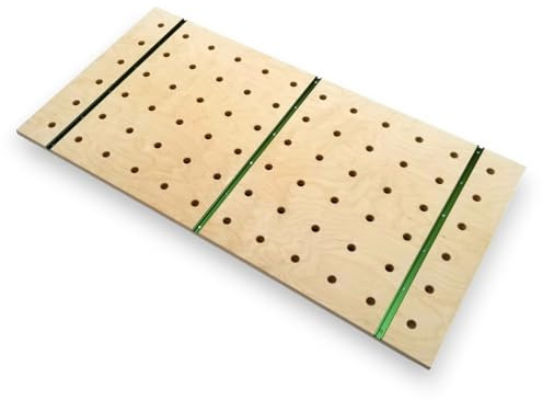 Tischler-Arbeitsplatte 1200x610 mm, 20 mm-Bohrungen, mit T-Track-Schienen, Sperrholz