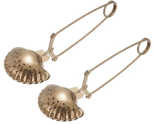 sourcing map 2 Pcs Tea Infuser, Stainless Steel Loose Leaf Tea Infuser Filter, Long Handle Tea Steeper Strainers for Cup and Teapot for Tearoom Office Home, Shell Shaped Rose Gold