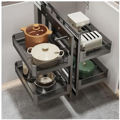 MZBDYYF Blind Corner Pull out Kitchen Storage with 4 Storage Baskets Kitchen Cupboard Organiser Soft Close Left Open & Right Open Compatible Slide out Cabinet Organizer for Home Kitchen