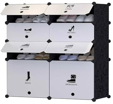 KITCHEN MONSTER DIY 8 Cube Shoe Rack Multi Use Modular Organizer Storage Plastic Cabinets