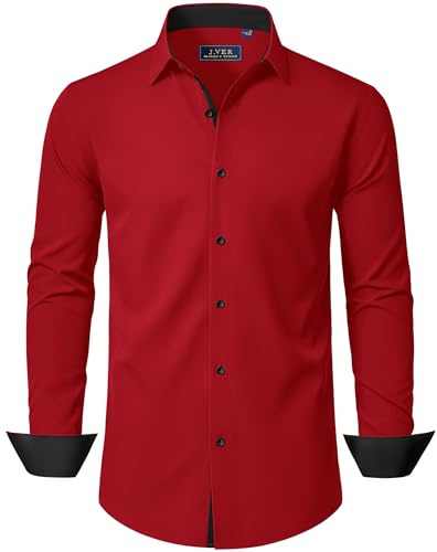 J.VER Men's Slim Fit Dress Shirts Long Sleeve Stretch Business Casual Shirt | Non Iron Fabric, Easy Care, Contrast Collar and Cuffs Design, for Work Office Wear, Wedding Formal Outfit, Button Down Shirt
