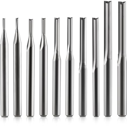 1/8 Inch Shank 2 Flutes Straight Slot Router Bits Set Cuting Edge Diameter (1mm 1.5mm 2.0mm 2.5mm 3.175mm Each 2 pcs) Milling Cutter for MDF PVC Acrylic Chipboard Wood