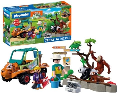PLAYMOBIL | Animals & Friends | Zoo Tierpflegermobil | Fahrzeug mit Tigerkopf-Design und 3 Tieren | Kinder Spielzeug ab 4 Jahren | 72072