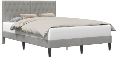 vidaXL Bettrahmen mit Kopfteil Hellgrau 120 x 190 cm Samt, Modernes Schlafzimmer, schicke Samt-Bettgestell, rechteckiges Design, Elegante Bettwäsche, praktischer Stil