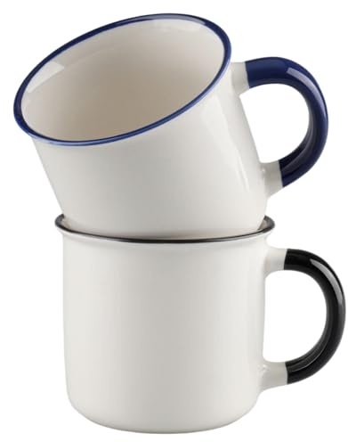 YunBey Lote de 2 tazas cerámicas esmalte retro 420 ml, para café y té | Apto para lavavajillas, ideal para campamento. Excelente idea de regalo