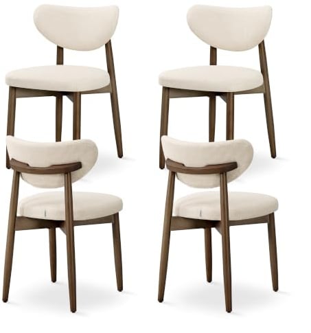 VASAGLE Esszimmerstuhl 4er Set, Küchenstuhl, Polsterstuhl mit Massivholzbeinen, ergonomische Rückenlehne, Aussparung als Griff, Mid-Century-Modern-Stil, Küche, cappuccinobeige KDC668L101-2J