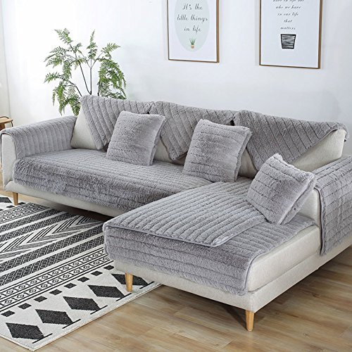 FDJKGFHGFCGDFGDG Volle Deckung schonbezug Sofa,Winter Anti-rutsch plüsch sofabezug Rückenlehne zu Decken Moderne schlichtheit Couch abdeckungen Sofabezug für Wohnzimmer -Grau 70x150cm(28x59inch)