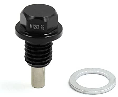 sourcing map Ölablassschraube M12 x 1,75 Aluminium Magnetische Motorölwannen Ölwannenwanne mit Dichtring Schwarz