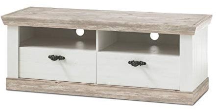 Newfurn TV Lowboard Landhaus TV-Schrank Fernsehtisch Rack Board II 134x51x 44 cm (BxHxT) II [Amelie.six] in Pinie Weiß/Pinie Weiß Wohnzimmer Schlafzimmer