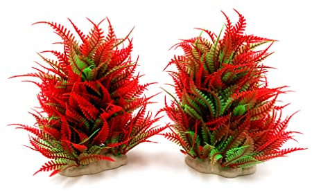 BEGONDIS 2Pcs Aquarium Decorations Fish Tank Artificial Water Plants Made of Soft Plastic, Good for All Fish & Pets (Red)