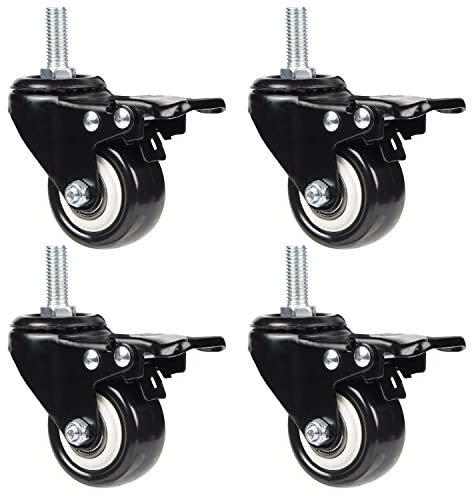 DBREAKS 4 Stücke 50mm Transportrollen mit Bremse Schwerlastrollen mit Bremse 4 Rollen mit Tragfähigkeit 50kg pro Rolle, 200kg insgesamt, M10 Schrauben