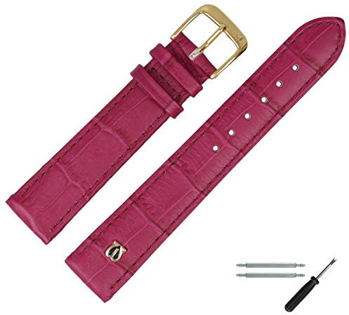 MARBURGER Uhrenarmband 20mm Leder Lila Gold Alligator Prägung Mit Naht - Montage Set 5282044200220