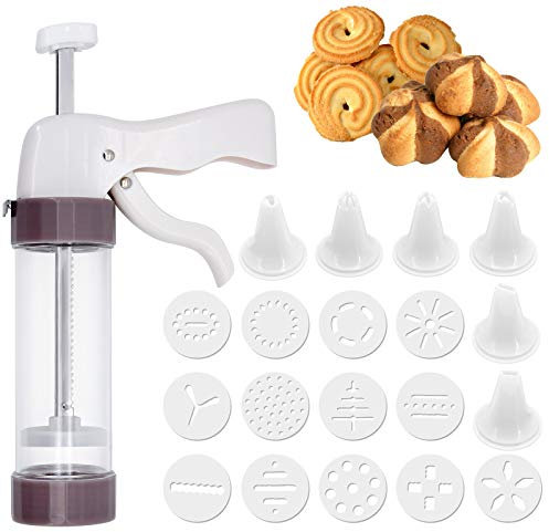 ShawFly Cookie Maker Press Gun Kit Biscuit Making and Icing Set for Cake DIY Decorations with 13 Discs and 6 Icing Tips,Multifunctional Comfort Grip Cookie Press Pump