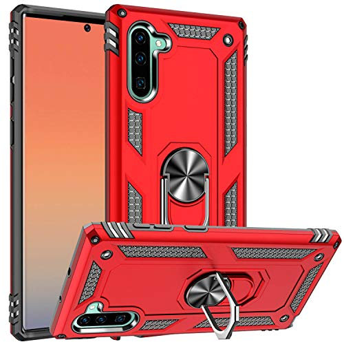Fetrim Hülle Kompatibel für Galaxy Note 10, doppellagig stoßfest Schutzhülle mit Drehring Ständer für Samsung Galaxy Note 10 rot