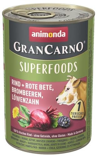 animonda GranCarno Hunde Nassfutter Superfoods Rind + Rote Bete (6 x 400g), getreidefreies Hundenassfutter ohne Zucker, für ausgewachsene Hunde, mit frischen fleischigen Zutaten