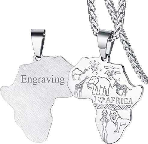 FaithHeart Edelstahl Afrika Landkarte Anhänger Herren Damen Afrikanische Landkarte Halskette für Geburtstag Vatertag Muttertag