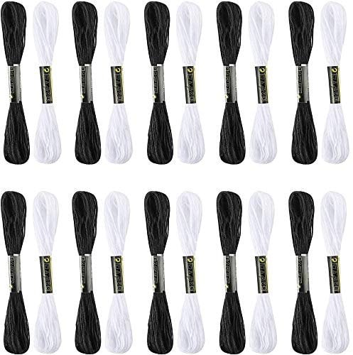 20 Stück Stickgarn, Embroidery Threads Nähgarne Stickgarne Stickseide Kreuzstich Garn Perfekt für Freundschaftsbänder, Stickerei, Knüpfen Knüpfen, BastelnKreuzstich (Schwarz+Weiß)