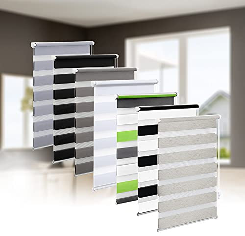 Eurohome Doppelrollo Klemmfix ohne Bohren, Duo Rollo,65cm x 150cm (Stoffbreite 61 cm) Leinen Transparentes und undurchsichtiges Sichtschutz Rollo mit Klemmträgern für Fenster und Türen