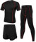 Wayleb Ensemble Compression Homme Tenue Sport Fitness Maillot Serré Tee Shirt Compression Legging Pantalon Jogging Vêtement Running 3 Pièces,X-Large+Noir