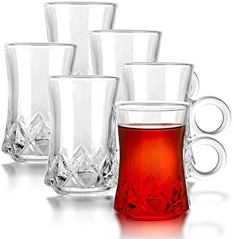 Türkische Teegläser mit Henkel Espresso Glas für Warm und Kalt Getränke Teeglas (110ml, Model 4)