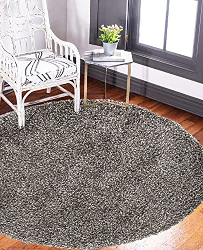 Carpeto Rugs Shaggy Teppich Rund Einfarbig - Langflor Hochflor 3 cm - Modern Teppiche fürs Wohnzimmer Schlafzimmer Esszimmer jeden Raum - Viele Farben & Größe - Grau Beige 140 x 140 cm