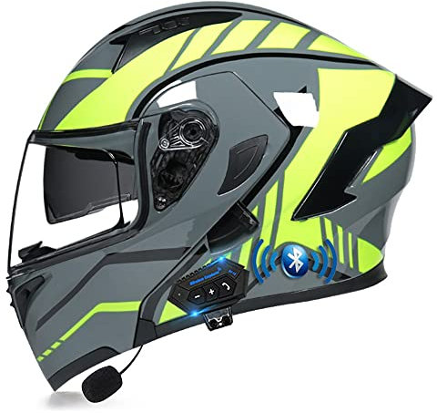 RMBDD Bluetooth Motorradhelm Motorrad Klapphelm Integrierter Motorradhelm mit Anti-Fog-Doppelvisier DOT/ECE-Zugelassener Vollgesichts Motorrad Rennhelm für Erwachsene Männer und Frauen, XL