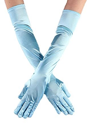 Women Long Evening Gloves Satin Elbow Gloves Fancy Dress Gloves Bridal Wedding Prom Opera Gloves 1920s Party Dance Gloves (Light Blue)