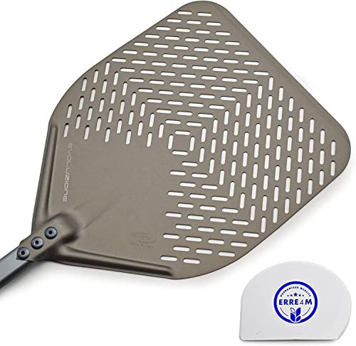 Pelle à Pizza, Pelle Evolution perforée pour cuire la pizza Gi-Metal avec spatule pour pâte gratuite (36 x 36 cm, longueur tot. 186)