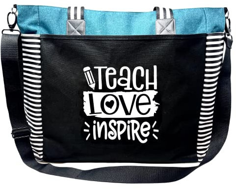 Brooke & Jess Designs Lehrer-Tragetasche für die Arbeit – Lehrer-Handtasche, Geschenke für Frauen, Lehrer-Tasche, bestes Geschenk für Lehrer, Teal Teach Love Loulou, X-Large