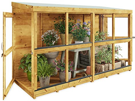 BillyOh Mini Greenhouse 8 x 3ft Wooden Garden Green House Plants Outdoor Cold Frame Small Expert Pent Growhouse Dual Entrance with Garden Storage Shed (8 x 3ft, Pressure Treated)