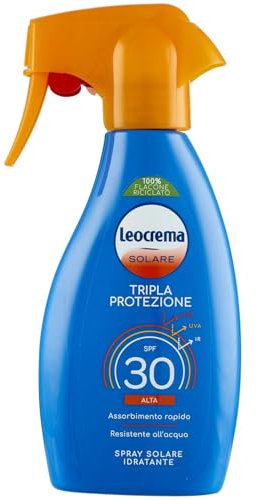 Leocrema - Crema Solare Spray SPF 30, Tripla Protezione dai raggi solari, Assorbimento Rapido e Resistente all'Acqua, 250ml