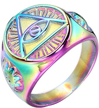 PAURO Herren Edelstahl All Seeing Triangle Eye of Providence Ring Regenbogengröße 70