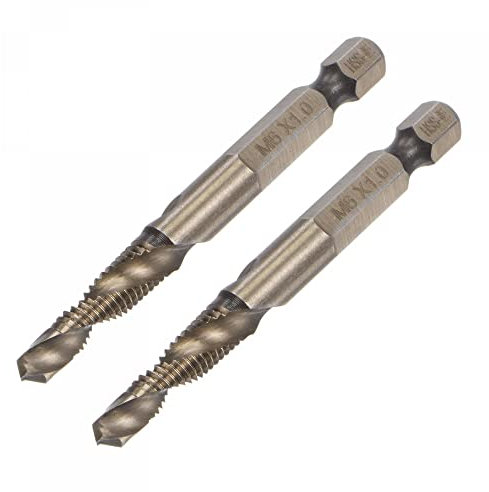 sourcing map Combination Drill and Tap Bit, 1/4 Hex Shank M6 x 1 Metric Titanium Coated High Speed Steel 6542 Spiral Flute Drilling Tapping Tool 2pcs