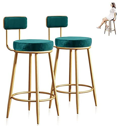 AXWT Tabourets de Bar Tabourets de comptoir Lot de 2, Tabourets à Hauteur de comptoir Siège rembourré en Velours Pieds en métal doré Hauteur d'assise 65cm, Rose/Vert/Bleu/Gris/Noir