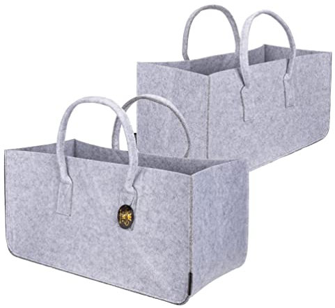 Rubberneck 2er Set Allzweck Filztasche mit Tragegriffen aus Filz, Faltbare Einkaufs-Taschen mit Henkel, Einkaufskorb, Tragetasche, 50x25x25cm, Hellgrau