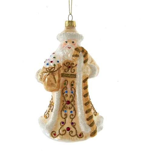 Kurt S. Adler T3183 Christbaumschmuck aus Glas, traditionell, 16,5 cm, weiß und goldfarben, Weihnachtsmann mit Stab