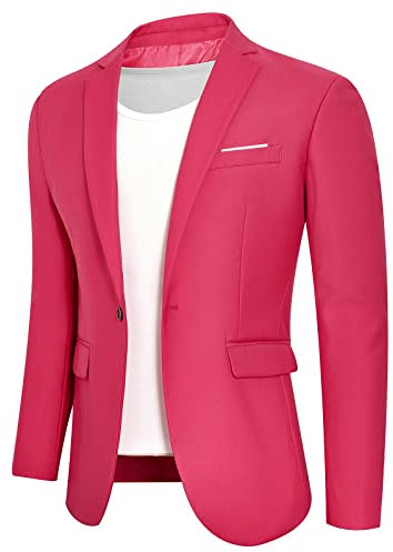 Giacca da uomo casual Blazer Un bottone Slim Fit Sport Cappotti Giacca elegante, Rosa caldo, 46