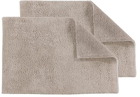 Schöner Wohnen Kollektion Badteppich einfarbig beige - 2er Set 67 x 110 cm – waschbare Badematte rutschfest Badezimmer - 100% Baumwolle – Duschvorleger Trockner geeignet