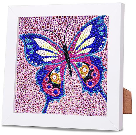 5D DIY Diamond Painting Kinder Mit Holzrahmen,Schmetterling Diamond Painting Set Full Mosaikherstellung für Kinder Mädchen,Erwachsene,Diamant Painting Bilder Arts Craft für Home Wand Decor18x18 cm
