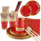 ZEEREE Vaisselles Anniversaire Kit, 200 Pièces Party Vaisselle avec Tasse Serviette Papier Paille Assiettes Tasses Serviettes Thème Red Décorations Anniversaire pour 25 Invités