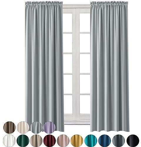 Cleanlevel EST 2016 Vorhang Blickdicht 140x250cm Gardine mit Kräuselband Universalband Wohnzimmer Schal lang für Schlafzimmer Vorhänge (Hellgrau, 2)