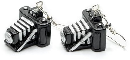 Miniblings Fotoapparat Ohrringe Hänger antike Kamera mit Balg Vintage schwarz - Handmade Modeschmuck I Ohrhänger Ohrschmuck versilbert