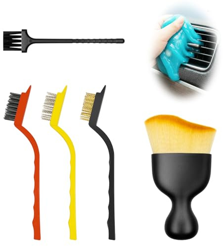 Car Interior Detailing Brush Cleaning Kit, Soft Bristle Dusting Brush, Wire Brush Set, Car Cleaning Gel, Car Accessories Essentials Supplies Tools for Auto,Truck,SUV,RV(6PCS )