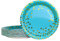 DHAIQC Lot de 50 Assiettes de fête 23 cm, Or Noir Assiette Carton Kit Vaisselle Jetable Anniversaire pour Barbecue Anniversaire ou Fête Baby Shower Mariages (Or Bleu)
