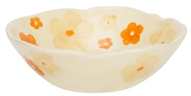 Koythin Salad Bowls, Cute Orange Flower Ceramic Bowls, Cream Yellow Serving Bowl for Pasta, Cereal, Fruit, Soup, Rice, Dishwasher and Microwave Safe (Orange Flower Set of 1)
